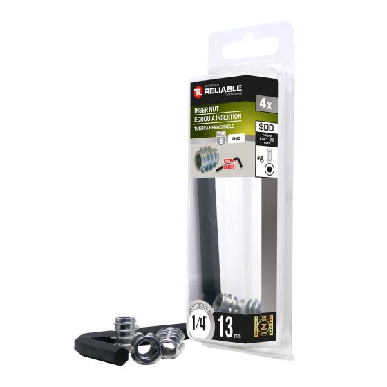 Type E Insert Nuts - 1/4" x 13 mm - 4/Pkg