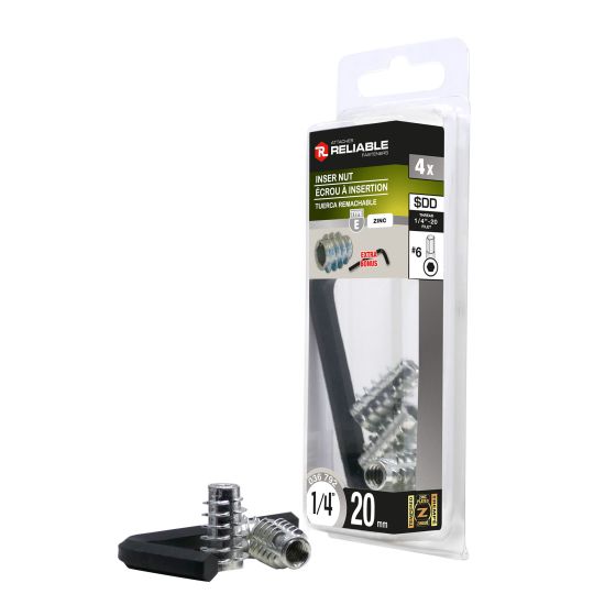 Type E Insert Nuts - 1/4" x 20 mm - 4/Pkg