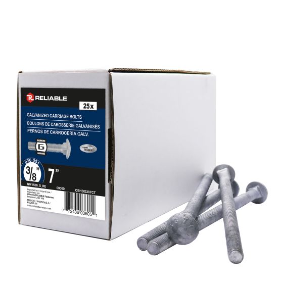 Carriage Bolts - 3/8" x 7" - Hot‑Dip Galvanized - 25/Pkg