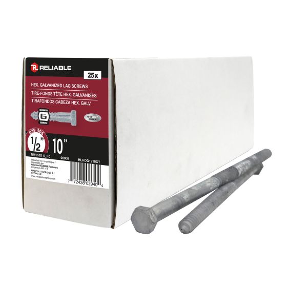 Hex Head Lag Screws - 1/2" x 10" - Galvanized - 25/Pkg
