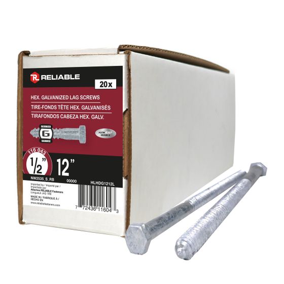Hex Head Lag Screws - 1/2" x 12" - Galvanized - 20/kg