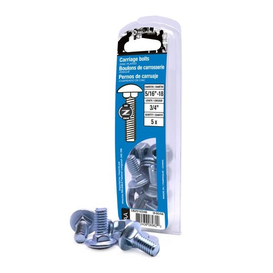Carriage Bolts - 5/16" x 3/4" - Zinc-Plated - 5/Pkg