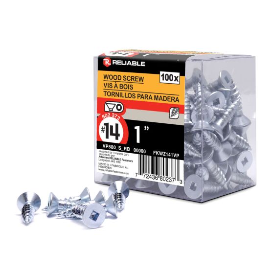 Wood Screws - #14 x 1" - Single-Helix - Zinc-Plated - 100/Pkg