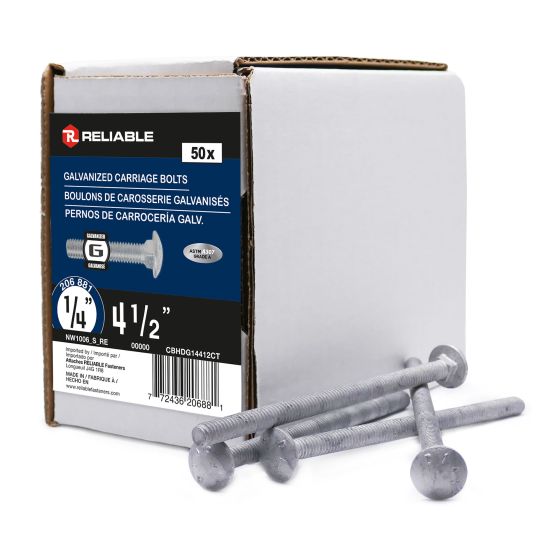Carriage Bolts - 1/4" x 4 1/2" - Hot-Dip Galvanized - 50/Pkg