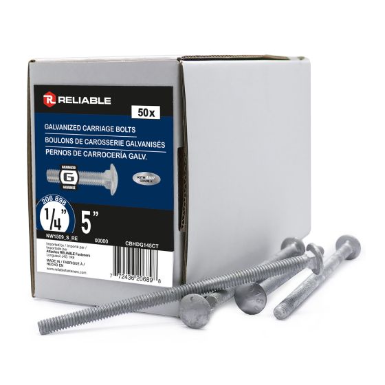 Carriage Bolts - 1/4" x 5" - Hot-Dip Galvanized - 50/Pkg