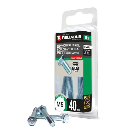 Hex Head Bolts - M5 x 40 mm - Zinc-Plated - 5/Pkg