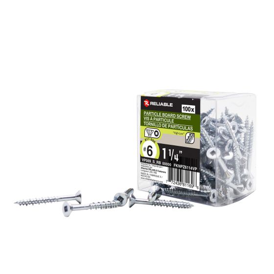 Wood Screws - #6 x 1 1/4" - Hi-Low Thread - Zinc-Plated - 100/Pkg