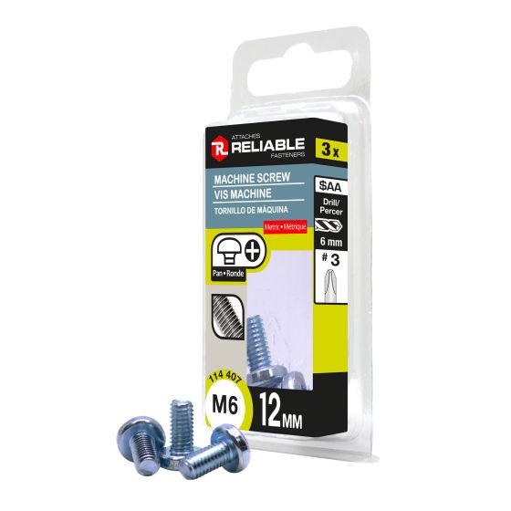 Vis mécaniques, M6 x 12 mm, type B, zingué, 3/pqt