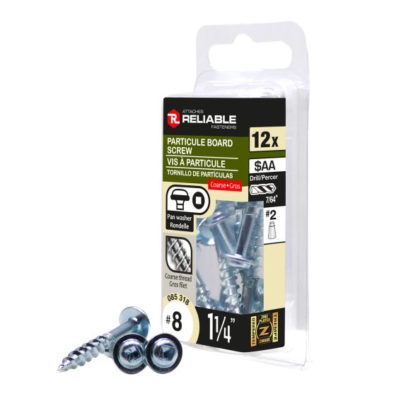 Wood Screws - #8 x 1 1/4" - Pan Washer Head - Zinc-Plated - 12/Pkg