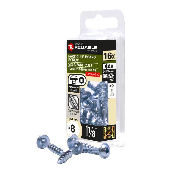 Wood Screws - #8 x 1-1/8" - Pan Washer Head - Zinc-Plated - 16/Pkg