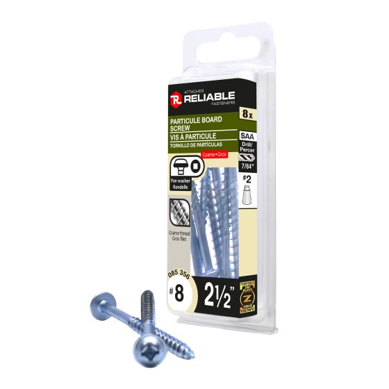Wood Screws - #8 x 2.5" - Pan Washer Head - Zinc-Plated - 8/Pkg