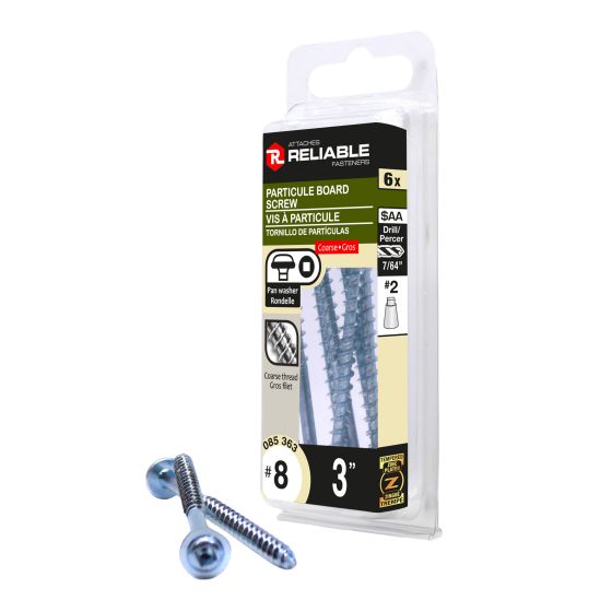 Wood Screws - #8 x 3" - Pan Washer Head - Zinc-Plated - 6/Pkg