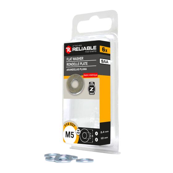 M5 Flat Washers - Zinc-Plated - 6/Pkg