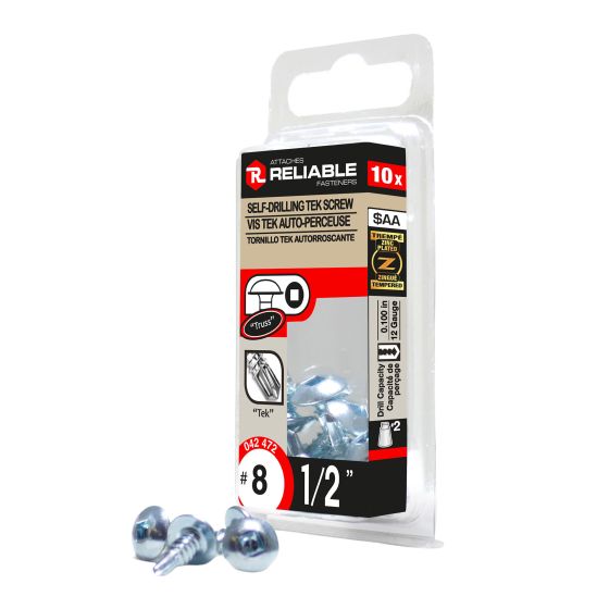 TEK Metal Screw - #8 x 1/2" - Self-Drilling - Zinc Plated - 10/Pkg