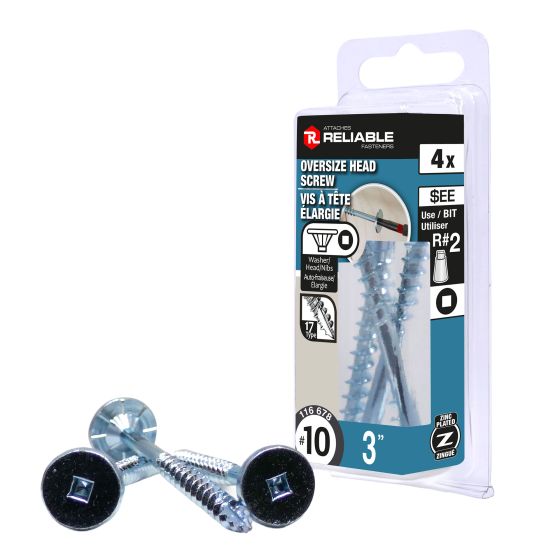 Wood Screws - #10 x 3" - Type 17 - Zinc-Plated - 4/Pkg