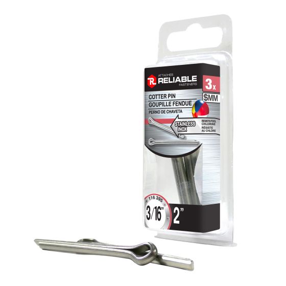 Cotter Pins - 3/16" x 2" - Zinc-Plated - 3/Pkg