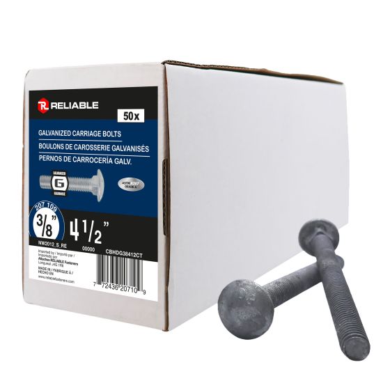 Carriage Bolts - 3/8" x 4 1/2" - Hot-Dip Galvanized - 50/Pkg