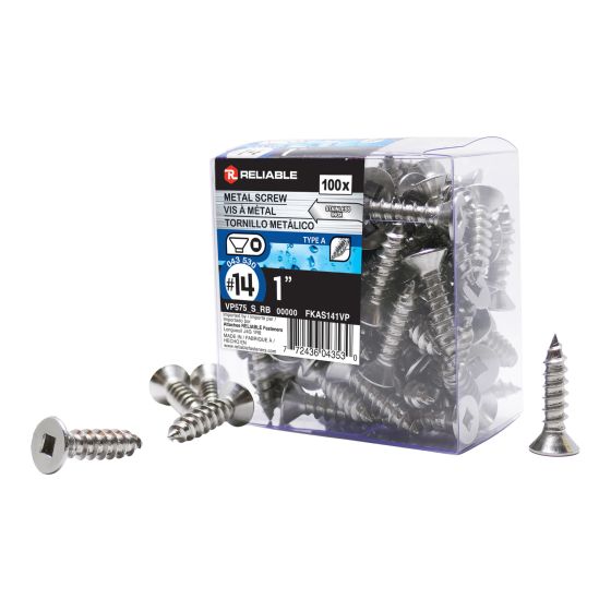 Stainless Steel Metal Screws - #14 x 1" - Type A - 100/Pkg