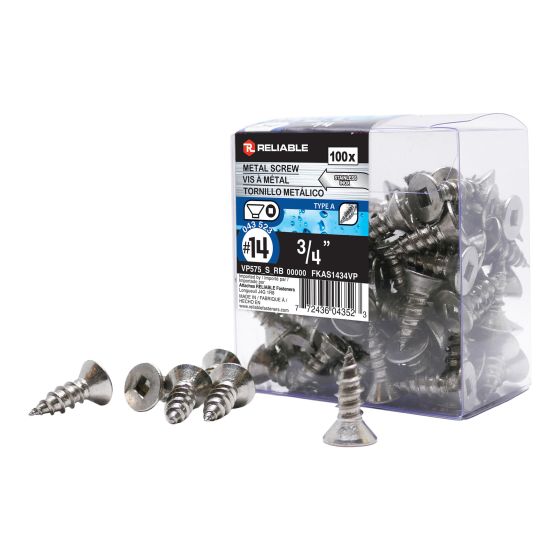 Stainless Steel Metal Screws -  #14 x 3/4" - Type A - 100/Pkg