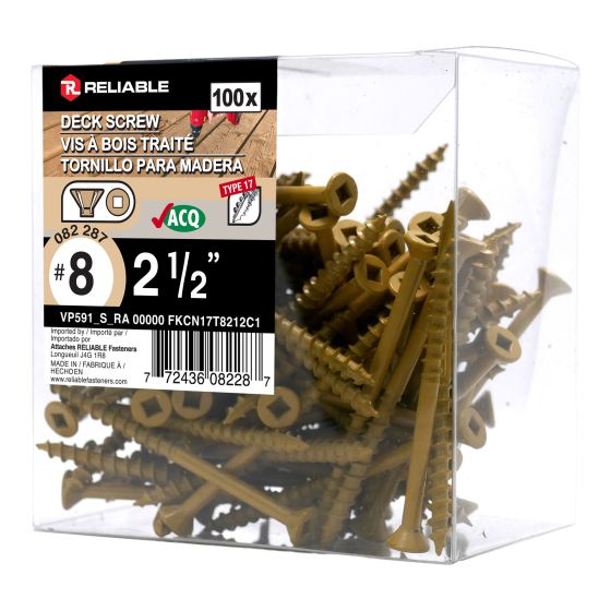 Treated Wood Screws - #8 x 2 1/2"- Coarse Thread - Type 17 - 100/Pkg
