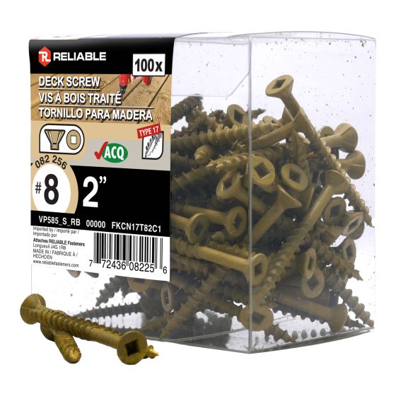 Treated Wood Screws - #8 x 2"- Coarse Thread - Type 17 - 100/Pkg