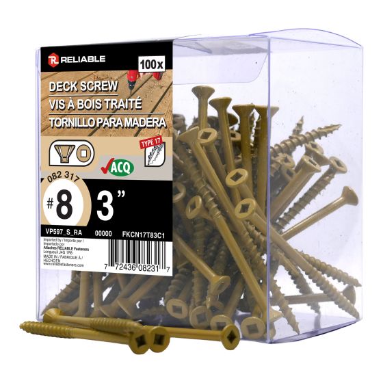 Treated Wood Screws - #8 x 3" - Coarse Thread - 100/Pkg