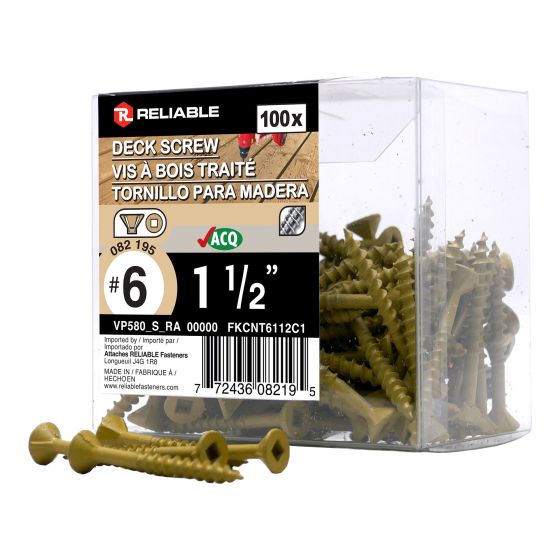 Treated Wood Screws - #6 x 1-1/2" - Coarse Thread - 100/Pkg