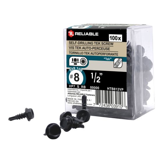 Metal Screws - #8 x 1/2" - Self-Drilling - Black - 100/Pkg