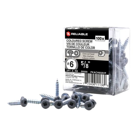 Metal Screws - #6 x 5/8" - Self-Tapping - Type A - Charcoal - 100/Pkg