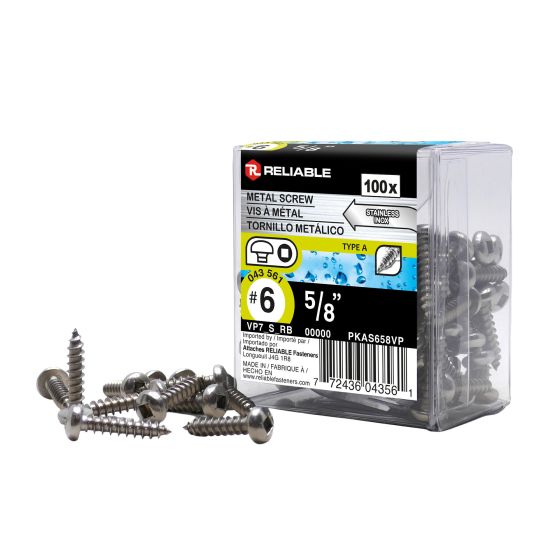 Stainless Steel Screws - #6 x 5/8" - Type A - 100/Pkg