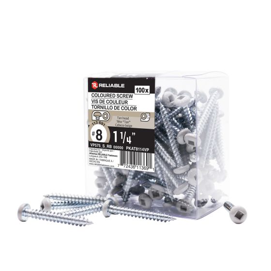 Metal Screws - #8 x 1 1/4" - Self-Tapping - Type A - Tan - 100/Pkg