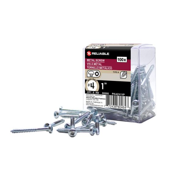 Metal Screws - #4 x 1" - Self-Tapping - Type A - 100/Pkg