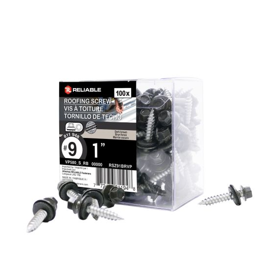Roofing Screws - #9 x 1" - Self-Tapping - Type A - Dark Brown - 100/Pkg