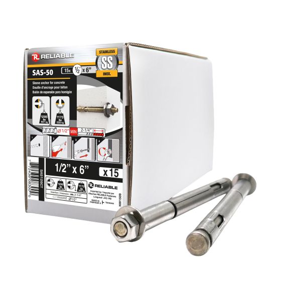 Stainless Steel Sleeve Anchors - 1/2" x 6" - 15/Pkg