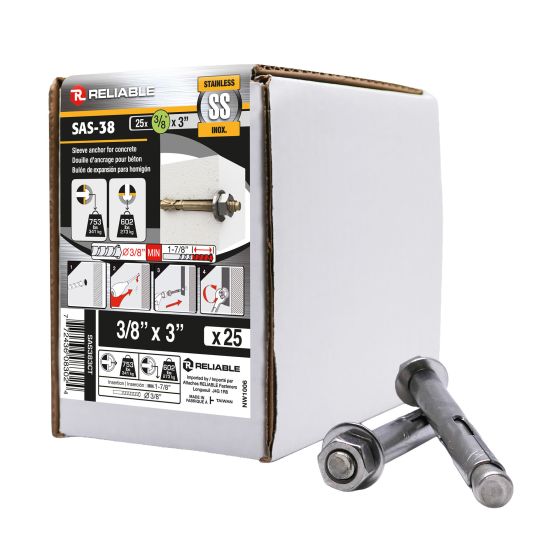 Stainless Steel Sleeve Anchors - 3/8" x 3" - 25/Pkg