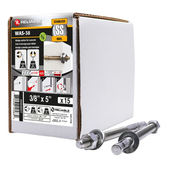 Stainless Steel Wedge Anchors - 3/8" x 5" - 15/Pkg