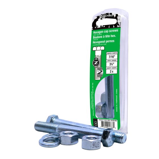 Bolts with Nuts and Washers - 7/16" x 3 1/2" - Grade 2 - 2/Pkg