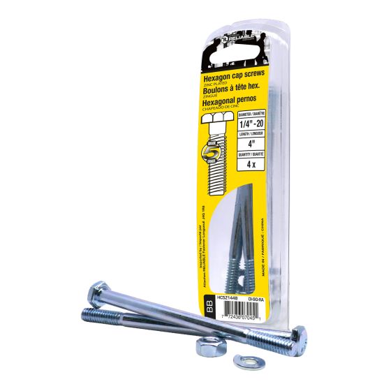 Bolts with Nuts and Washers - 1/4" x 4" - Grade 5 - 4/Pkg