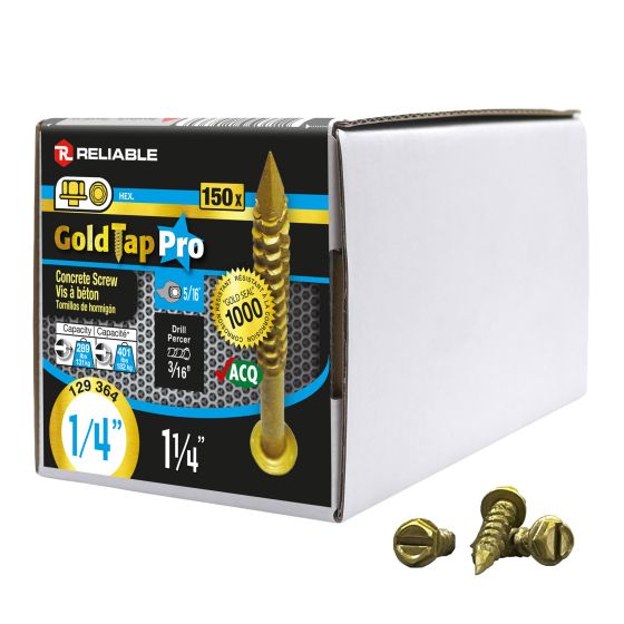 Concrete Screws - 1/4" x 1 1/4" - Gold Seal - 150/Pkg