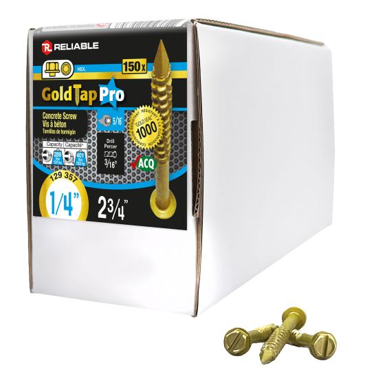 Concrete Screws - 1/4" x 2 3/4" - Gold Seal - 150/Pkg