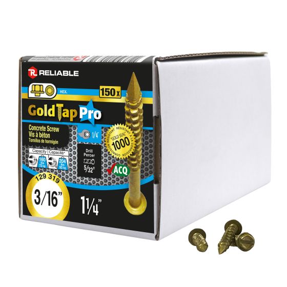 Concrete Screws - 3/16" x 1 1/4" - Gold Seal - 150/Pkg