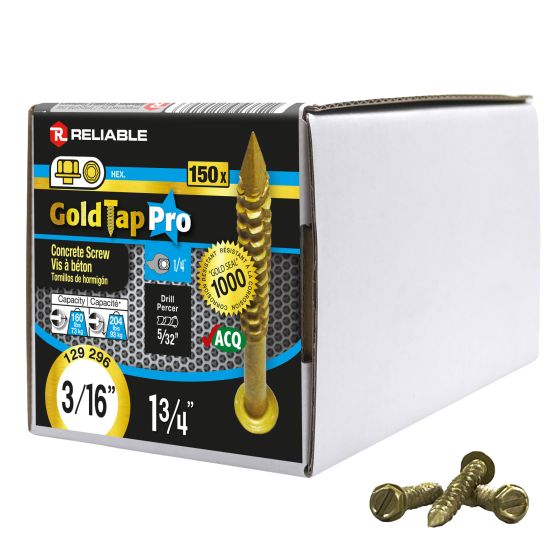 Concrete Screws - 3/16" x 1 3/4" - Gold Seal - 150/Pkg
