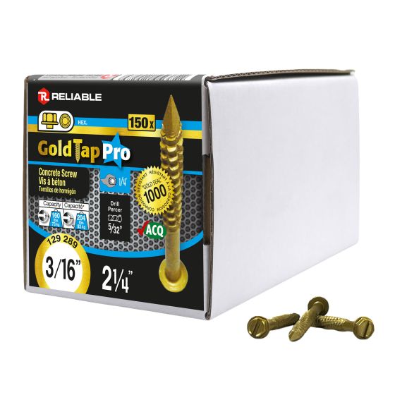 Concrete Screws - 3/16" x 2-1/4" - Gold Seal - 150/Pkg