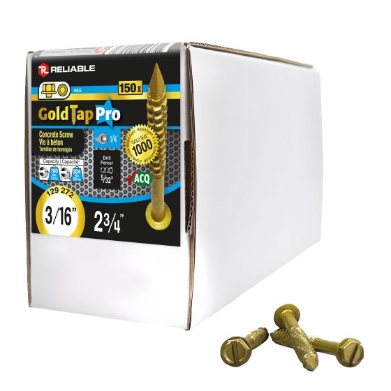 Concrete Screws - 3/16" x 2-3/4" - Gold Seal - 150/Pkg