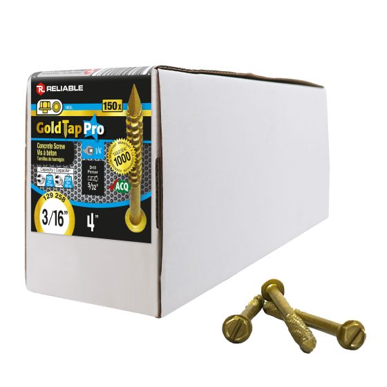 Concrete Screws - 3/16" x 4" - Gold Seal - 150/Pkg
