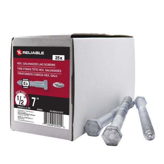 Lag Bolts - 1/2" x 7" - Galvanized - 25/Pkg