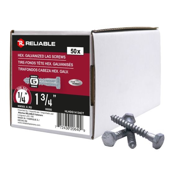 Lag Bolts - 1/4" x 1-3/4" - Galvanized - 50/Pkg