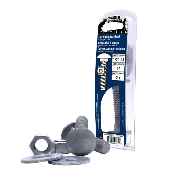 Carriage Bolts - 1/2" x 2" - Hot‑Dip Galvanized - 2/Pkg