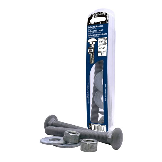Carriage Bolts - 1/2" x 4-1/2" - Hot‑Dip Galvanized - 2/Pkg