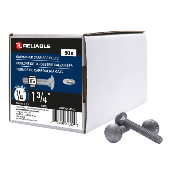 Carriage Bolts - 1/4" x 1 3/4" - Hot‑Dip Galvanized - 50/Pkg